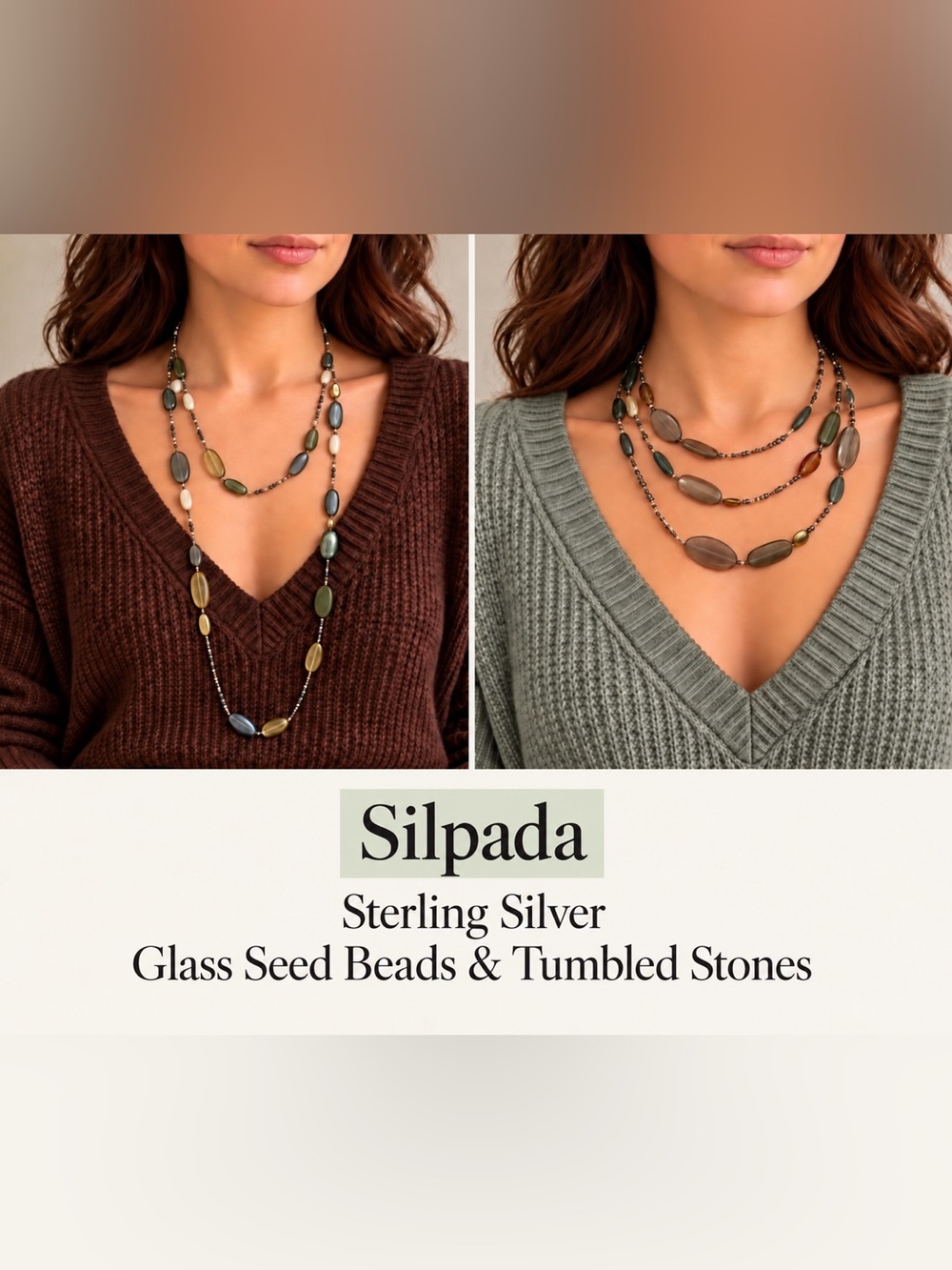 Silpada 925 Tumbled Stones Necklace N2225 Mixed Metals Labradorite & Glass Seed